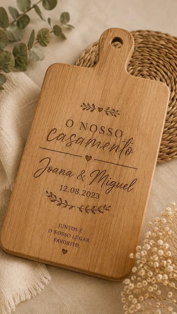 Tábua de casamento personalizada com nomes e data