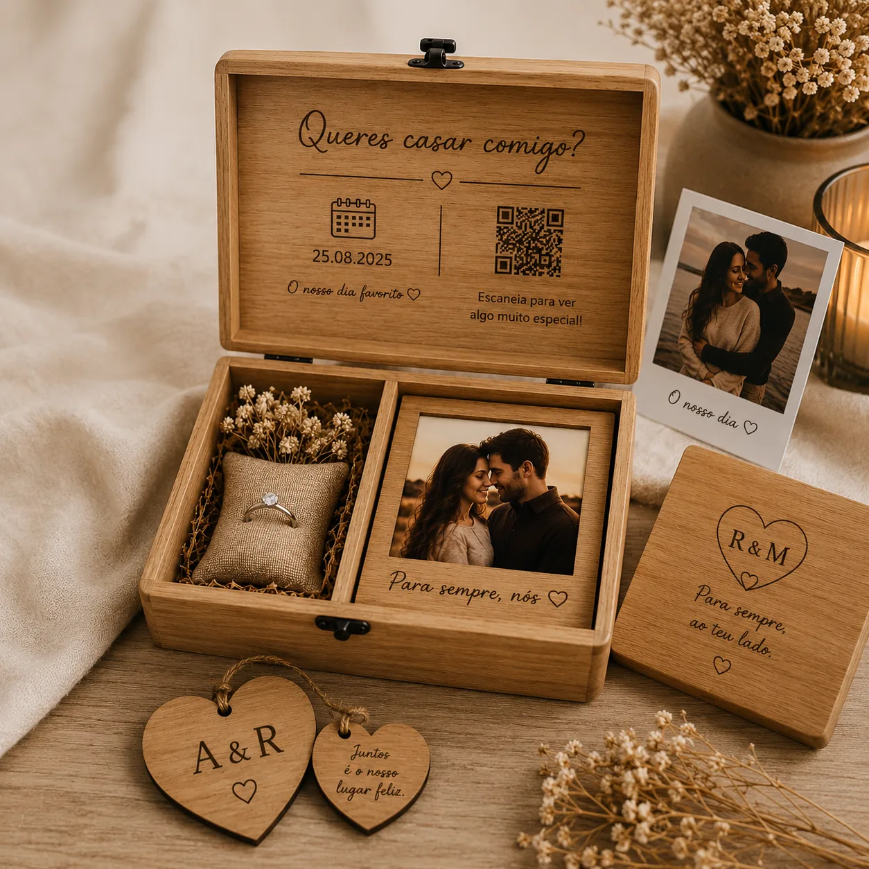 Caixa personalizada a laser para pedido de casamento